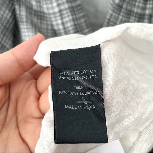 AJE Memento Puff Sleeve Plaid Check Voile Mini Dress in Gray Multi Sz 4 US - Picture 8 of 10